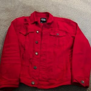 red denim jean jacket , COPPER RIVER